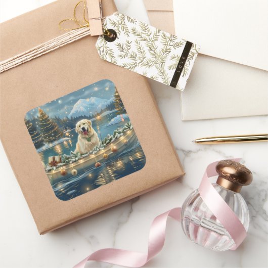 Grote Pyreneeën Kerst Feestelijke reis Vierkante Sticker (Geschenken)