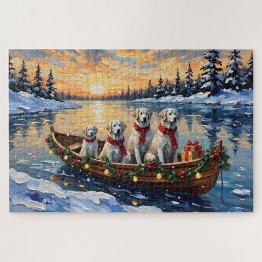 Grote Pyreneeën Kerstboot Vakantie Legpuzzel (Horizontaal)