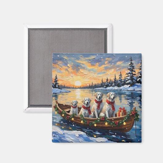 Grote Pyreneeën Kerstboot Vakantie Magneet (Voorkant / Achterkant)