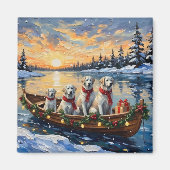 Grote Pyreneeën Kerstboot Vakantie Magneet (Voorkant)