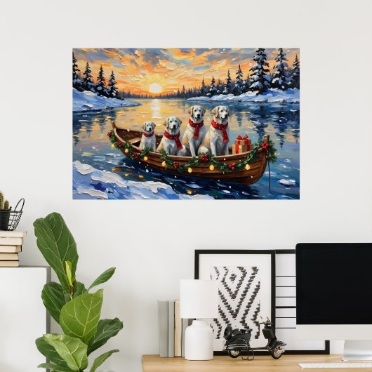 Grote Pyreneeën Kerstboot Vakantie Poster (Thuiskantoor)
