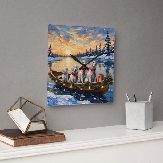 Grote Pyreneeën Kerstboot Vakantie Vierkante Klok (Kantoor)