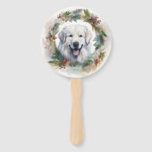 Grote Pyreneeën Kerstkrans Feestelijke Pup Handwaaier (Achterkant)