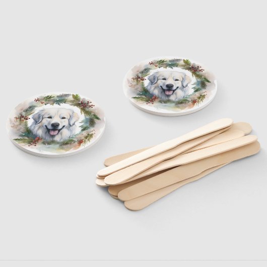 Grote Pyreneeën Kerstkrans Feestelijke Pup Handwaaier (Niet-gemonteerd)