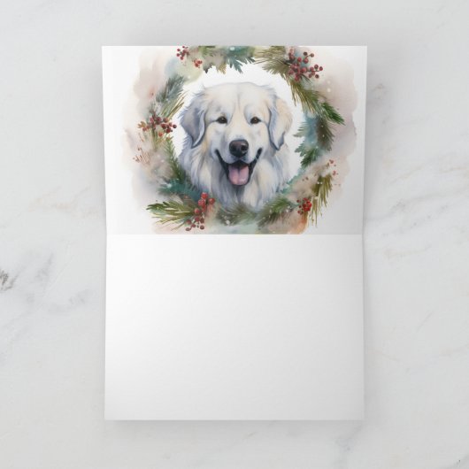 Grote Pyreneeën Kerstkrans Feestelijke Pup Kaart (Binnen)
