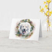 Grote Pyreneeën Kerstkrans Feestelijke Pup Kaart (Gele Bloem)