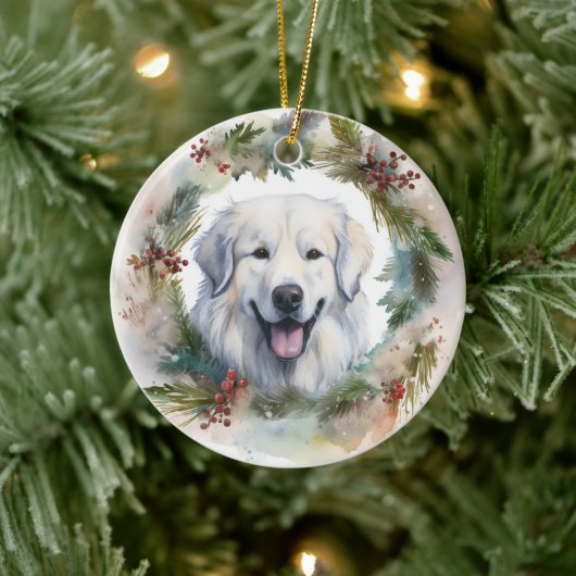 Grote Pyreneeën Kerstkrans Feestelijke Pup Keramisch Ornament (Boom)