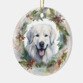 Grote Pyreneeën Kerstkrans Feestelijke Pup Keramisch Ornament (Links)