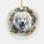 Grote Pyreneeën Kerstkrans Feestelijke Pup Keramisch Ornament (Achterkant)