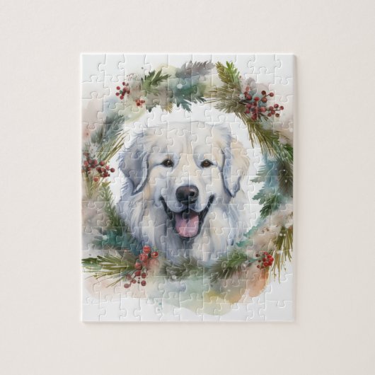 Grote Pyreneeën Kerstkrans Feestelijke Pup Legpuzzel (Verticaal)
