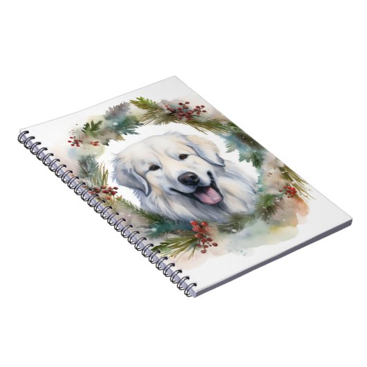 Grote Pyreneeën Kerstkrans Feestelijke Pup Notitieboek (Rechterzijde)