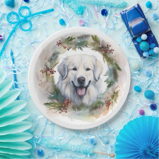 Grote Pyreneeën Kerstkrans Feestelijke Pup Papieren Bordje (Feest)
