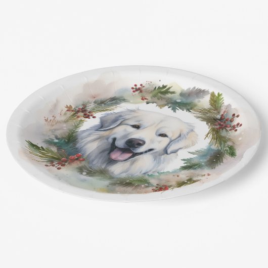 Grote Pyreneeën Kerstkrans Feestelijke Pup Papieren Bordje (Gekanteld)