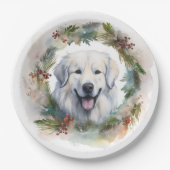 Grote Pyreneeën Kerstkrans Feestelijke Pup Papieren Bordje (Voorkant)