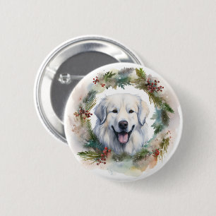 Grote Pyreneeën Kerstkrans Feestelijke Pup Ronde Button 5,7 Cm