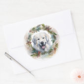 Grote Pyreneeën Kerstkrans Feestelijke Pup Ronde Sticker (Envelop)