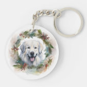 Grote Pyreneeën Kerstkrans Feestelijke Pup Sleutelhanger (Achterkant)