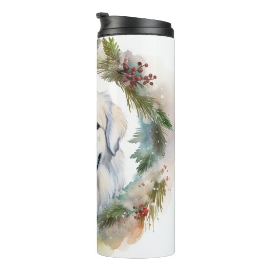 Grote Pyreneeën Kerstkrans Feestelijke Pup Thermosbeker (Geroteerd rechts)