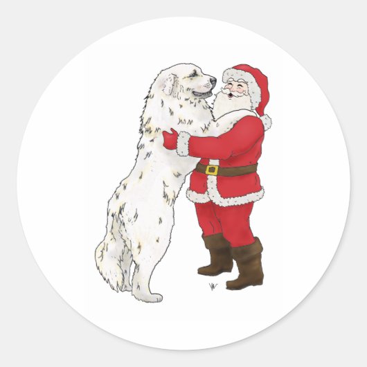Grote Pyreneeën Kerstmis Groet Ronde Sticker (Voorkant)