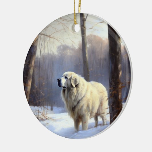 Grote Pyreneeën Laat het sneeuwen Kerstmis Keramisch Ornament (Links)