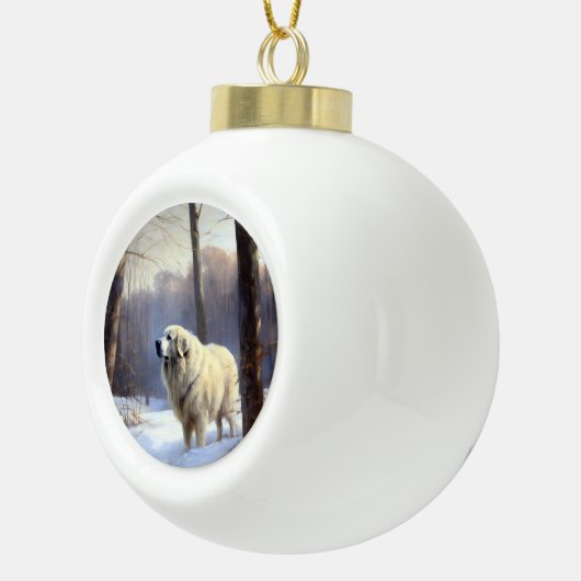 Grote Pyreneeën Laat het sneeuwen Kerstmis Keramische Bal Ornament (Rechts)