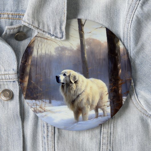 Grote Pyreneeën Laat het sneeuwen Kerstmis Ronde Button 6,0 Cm (In situ)