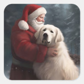 Grote Pyreneeën met Kerstman Festieve Kerst Vierkante Sticker (Voorkant)
