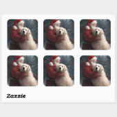Grote Pyreneeën met Kerstman Festieve Kerst Vierkante Sticker (Vel)