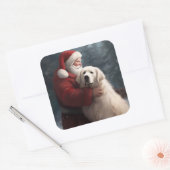 Grote Pyreneeën met Kerstman Festieve Kerst Vierkante Sticker (Envelop)