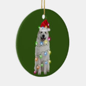 Grote Pyreneeën met kerstscafts Santa Keramisch Ornament (Rechts)