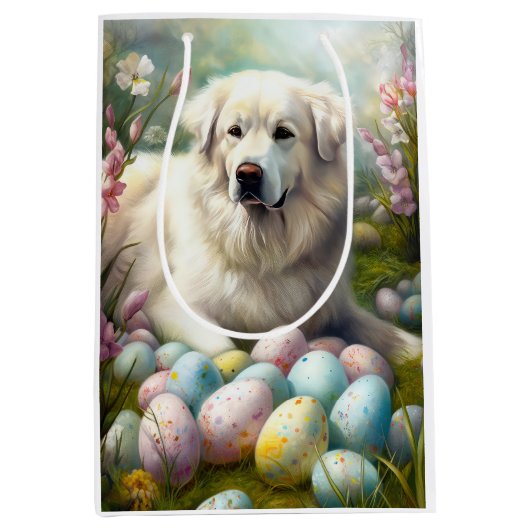 Grote Pyreneeën met paaseieren Medium Cadeauzakje (Voorkant)