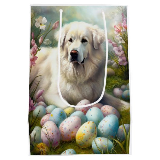 Grote Pyreneeën met paaseieren Medium Cadeauzakje (Achterkant)