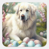 Grote Pyreneeën met paaseieren Vierkante Sticker (Voorkant)