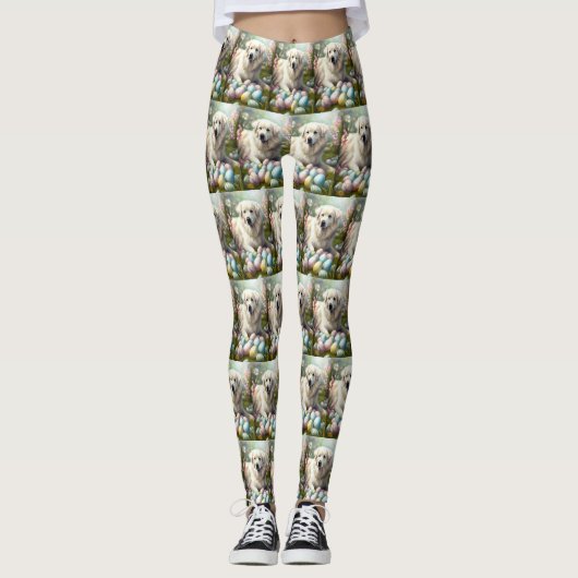 Grote Pyreneeën met Pasen Eieren Leggings (Voorkant)
