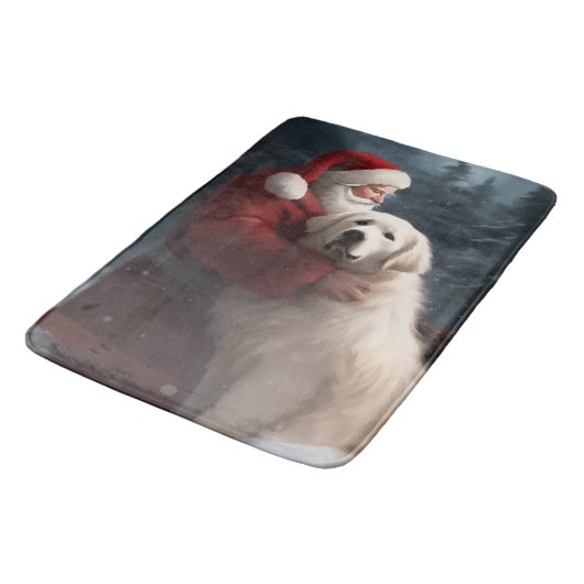 Grote Pyreneeën met Sinterklaas Feestelijke Kerstm Badmat (Gekanteld)
