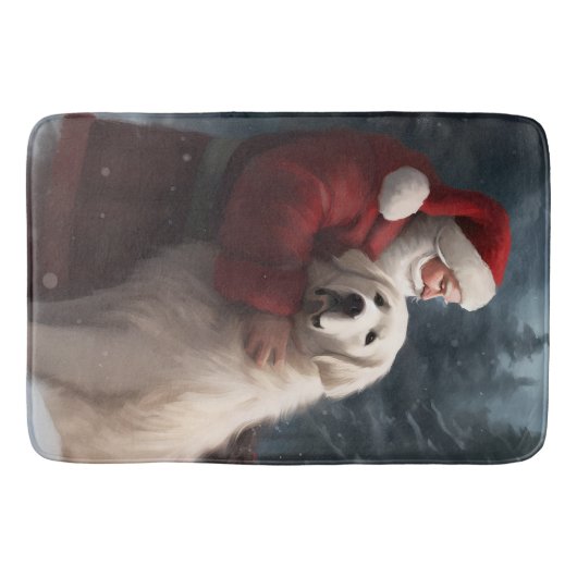 Grote Pyreneeën met Sinterklaas Feestelijke Kerstm Badmat (Voorkant)