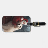 Grote Pyreneeën met Sinterklaas Feestelijke Kerstm Bagagelabel (Voorkant horizontaal)