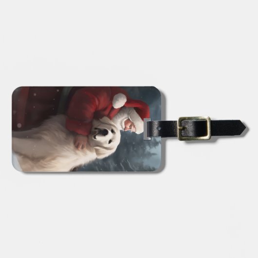 Grote Pyreneeën met Sinterklaas Feestelijke Kerstm Bagagelabel (Voorkant horizontaal)
