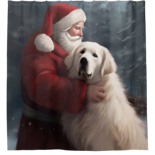 Grote Pyreneeën met Sinterklaas Feestelijke Kerstm Douchegordijn (Voorkant)