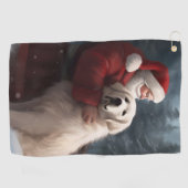 Grote Pyreneeën met Sinterklaas Feestelijke Kerstm Golfhanddoek (Horizontaal)