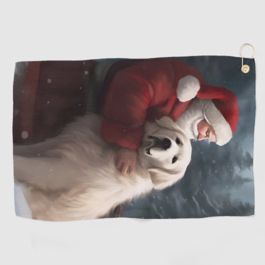 Grote Pyreneeën met Sinterklaas Feestelijke Kerstm Golfhanddoek (Horizontaal)
