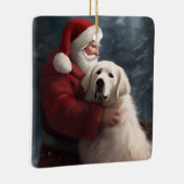 Grote Pyreneeën met Sinterklaas Feestelijke Kerstm Keramisch Ornament (Rechts)