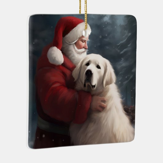 Grote Pyreneeën met Sinterklaas Feestelijke Kerstm Keramisch Ornament (Rechts)