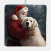 Grote Pyreneeën met Sinterklaas Feestelijke Kerstm Keramisch Ornament (Achterkant)