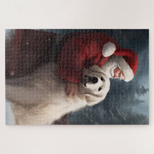 Grote Pyreneeën met Sinterklaas Feestelijke Kerstm Legpuzzel (Horizontaal)