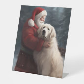 Grote Pyreneeën met Sinterklaas Feestelijke Kerstm Reclamebord Met Voetstuk (Voorkant)