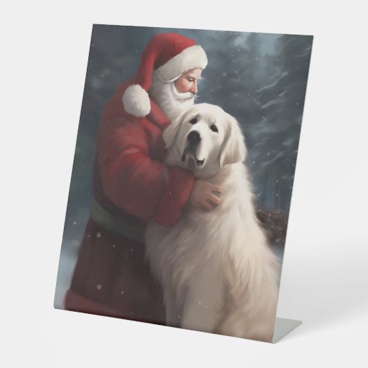 Grote Pyreneeën met Sinterklaas Feestelijke Kerstm Reclamebord Met Voetstuk (Voorkant)