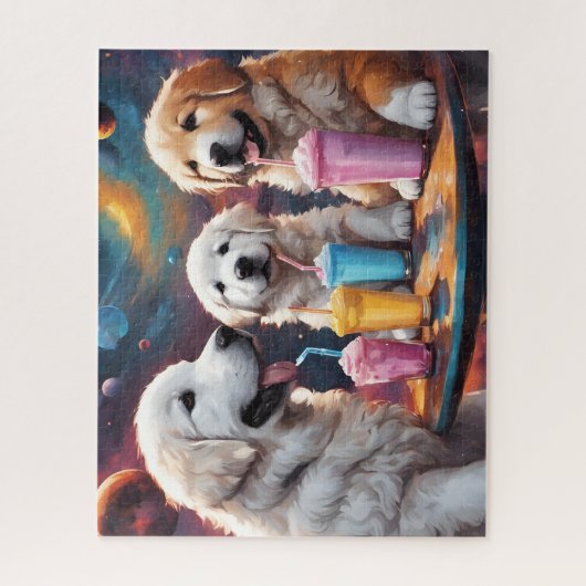 Grote Pyreneeën Moeder en Puppies met Milkshakes Legpuzzel (Verticaal)