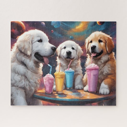 Grote Pyreneeën Moeder en Puppies met Milkshakes Legpuzzel (Horizontaal)