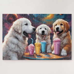Grote Pyreneeën Moeder en Puppies met Milkshakes Legpuzzel
